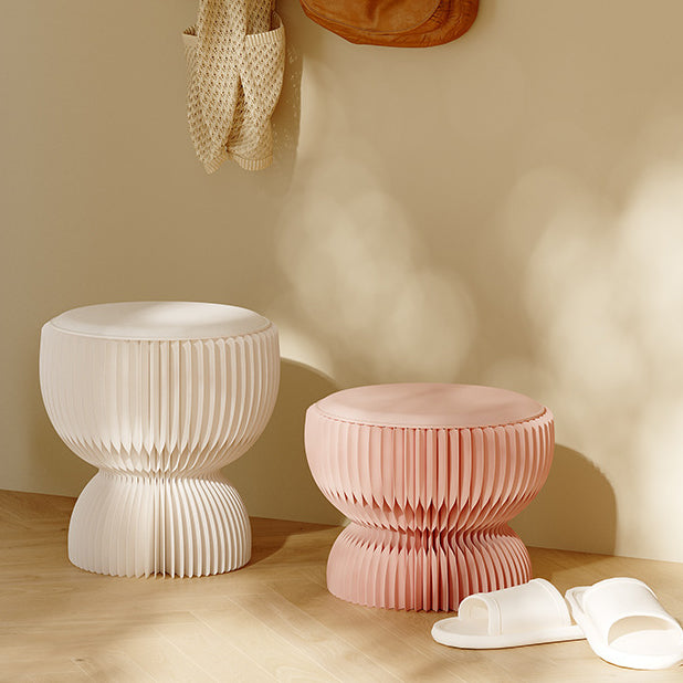 Contemporary Creative PU Leather Kraft Paper Round Cylinder Foldable Low Stool For Bedroom & Living Room