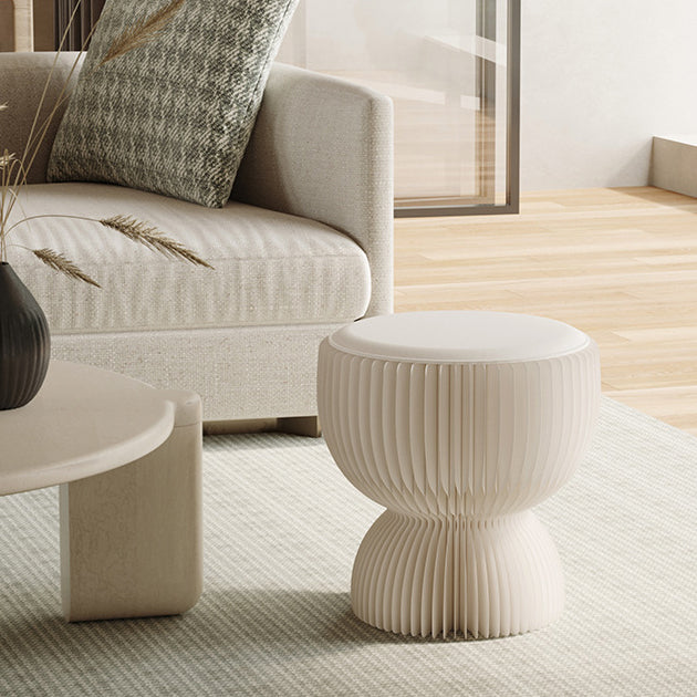 Contemporary Creative PU Leather Kraft Paper Round Cylinder Foldable Low Stool For Bedroom & Living Room
