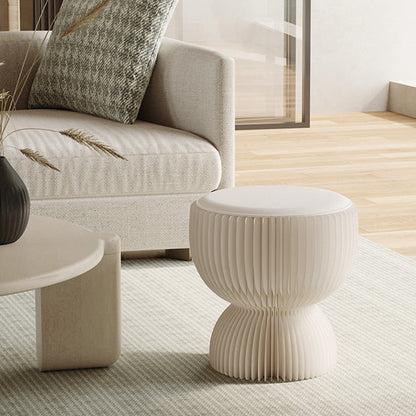 Contemporary Creative PU Leather Kraft Paper Round Cylinder Foldable Low Stool For Bedroom & Living Room