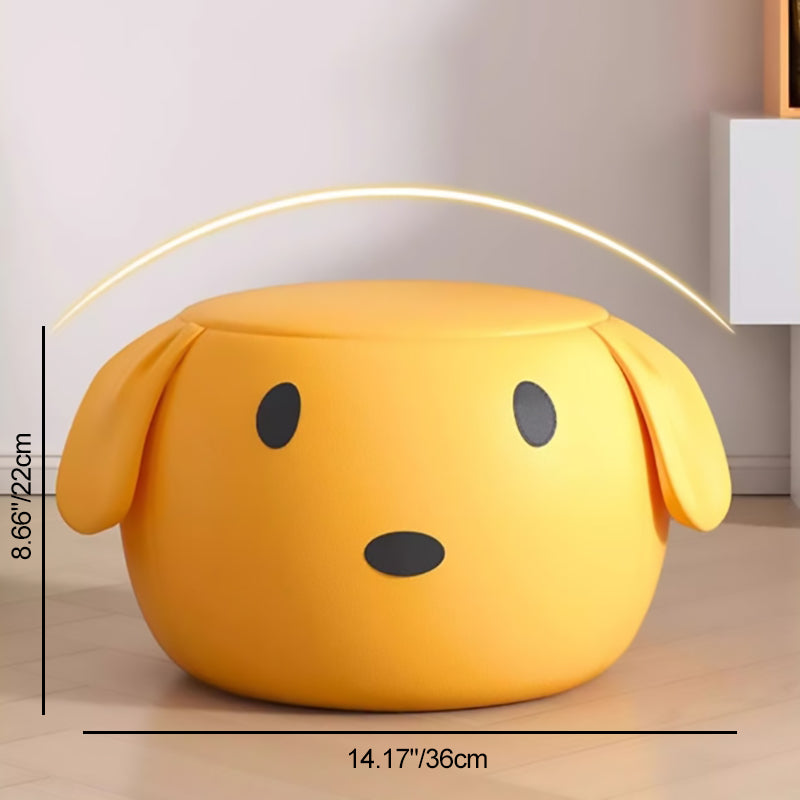 Modern Art Deco PU Leather Solid Wood Cartoon Animal Round Low Stool For Bedroom & Living Room