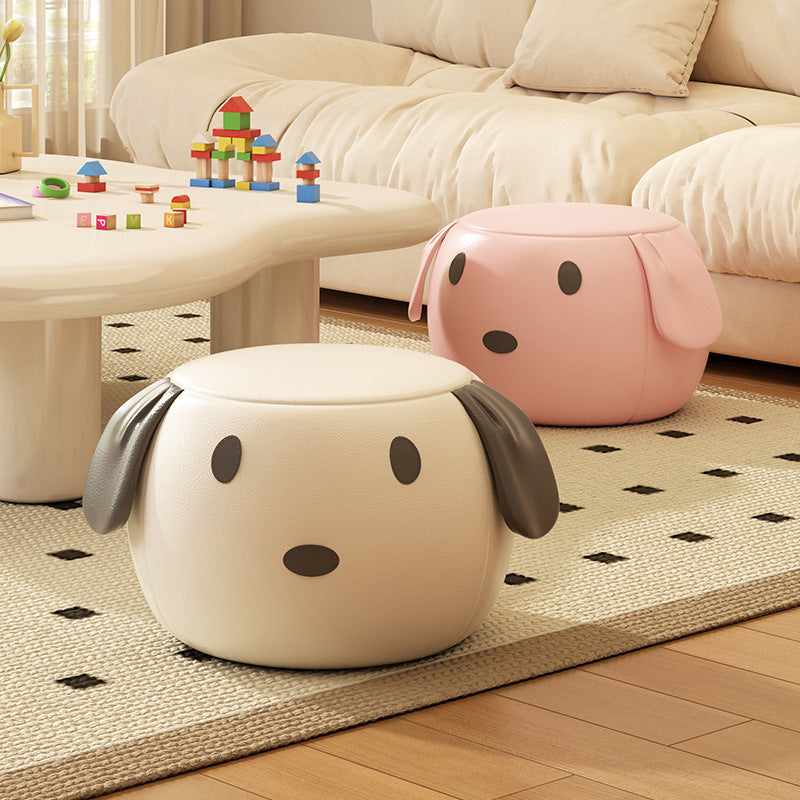 Modern Art Deco PU Leather Solid Wood Cartoon Animal Round Low Stool For Bedroom & Living Room
