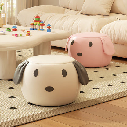 Modern Art Deco PU Leather Solid Wood Cartoon Animal Round Low Stool For Bedroom & Living Room