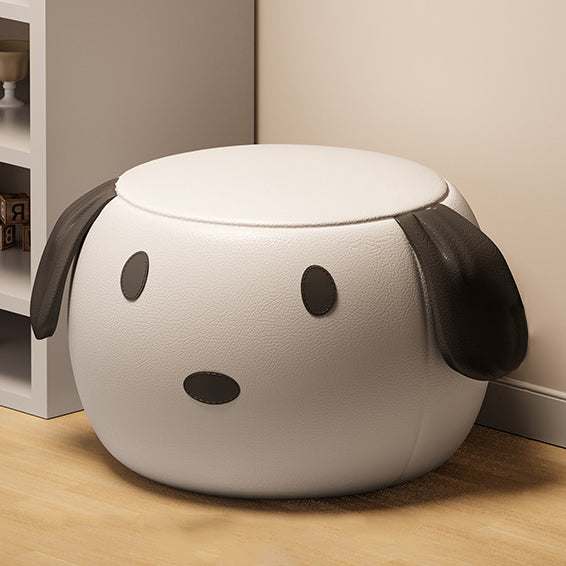 Modern Art Deco PU Leather Solid Wood Cartoon Animal Round Low Stool For Bedroom & Living Room