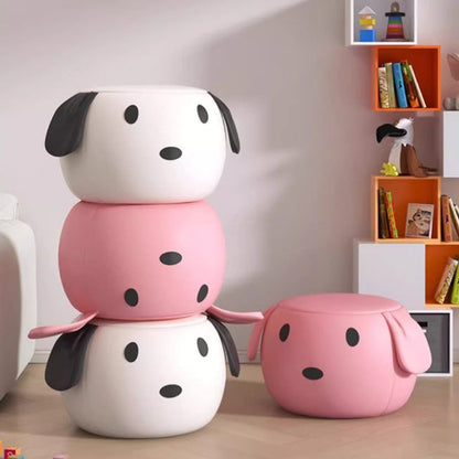 Modern Art Deco PU Leather Solid Wood Cartoon Animal Round Low Stool For Bedroom & Living Room