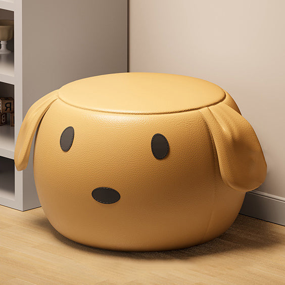 Modern Art Deco PU Leather Solid Wood Cartoon Animal Round Low Stool For Bedroom & Living Room