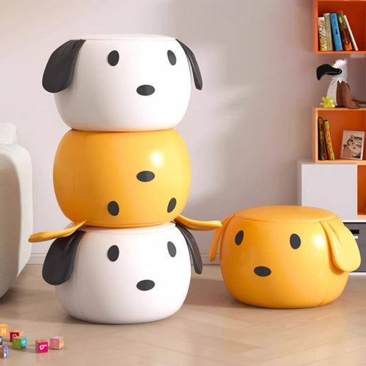 Modern Art Deco PU Leather Solid Wood Cartoon Animal Round Low Stool For Bedroom & Living Room