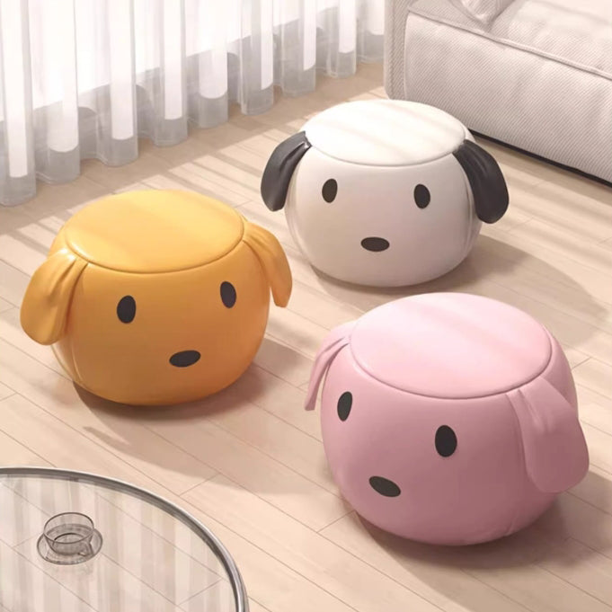 Modern Art Deco PU Leather Solid Wood Cartoon Animal Round Low Stool For Bedroom & Living Room