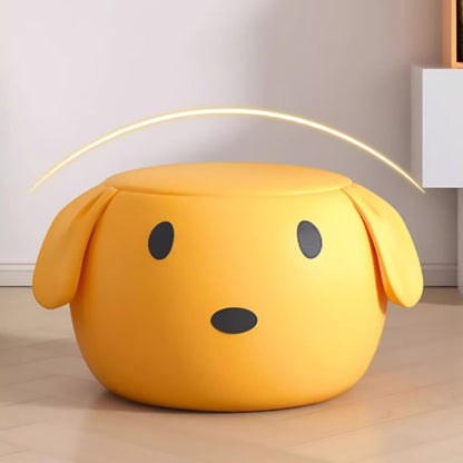 Modern Art Deco PU Leather Solid Wood Cartoon Animal Round Low Stool For Bedroom & Living Room