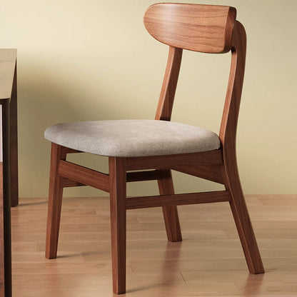 Modern Minimalist Cotton Linen Faux Leather Solid Wood Curved Dining Chair With Backrest For Dining Room