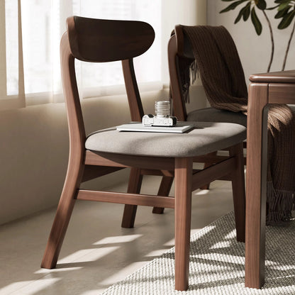 Modern Minimalist Cotton Linen Faux Leather Solid Wood Curved Dining Chair With Backrest For Dining Room