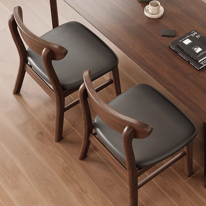 Modern Minimalist Cotton Linen Faux Leather Solid Wood Curved Dining Chair With Backrest For Dining Room