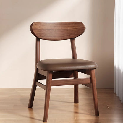Modern Minimalist Cotton Linen Faux Leather Solid Wood Curved Dining Chair With Backrest For Dining Room