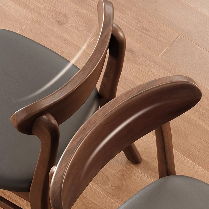 Modern Minimalist Cotton Linen Faux Leather Solid Wood Curved Dining Chair With Backrest For Dining Room