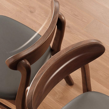 Modern Minimalist Cotton Linen Faux Leather Solid Wood Curved Dining Chair With Backrest For Dining Room