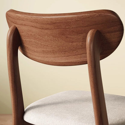 Modern Minimalist Cotton Linen Faux Leather Solid Wood Curved Dining Chair With Backrest For Dining Room