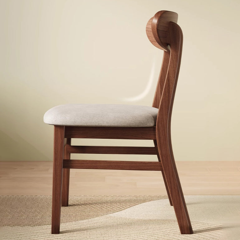 Modern Minimalist Cotton Linen Faux Leather Solid Wood Curved Dining Chair With Backrest For Dining Room