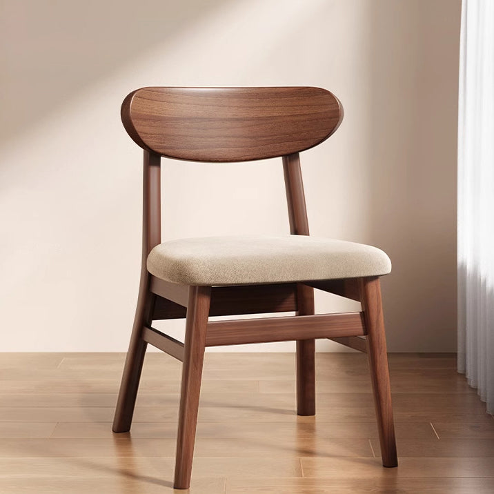 Modern Minimalist Cotton Linen Faux Leather Solid Wood Curved Dining Chair With Backrest For Dining Room