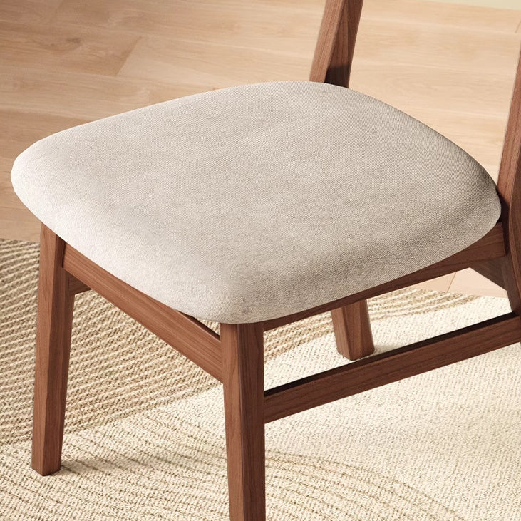 Modern Minimalist Cotton Linen Faux Leather Solid Wood Curved Dining Chair With Backrest For Dining Room