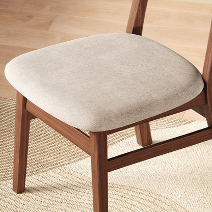 Modern Minimalist Cotton Linen Faux Leather Solid Wood Curved Dining Chair With Backrest For Dining Room