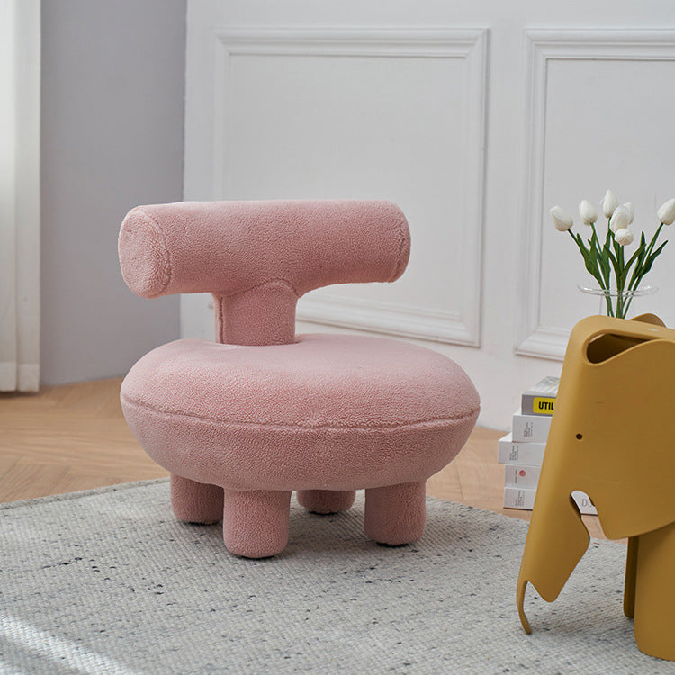 Contemporary Creative Lambswool Solid Wood Curved Round Kids Accent Chair With Backrest For Living Room