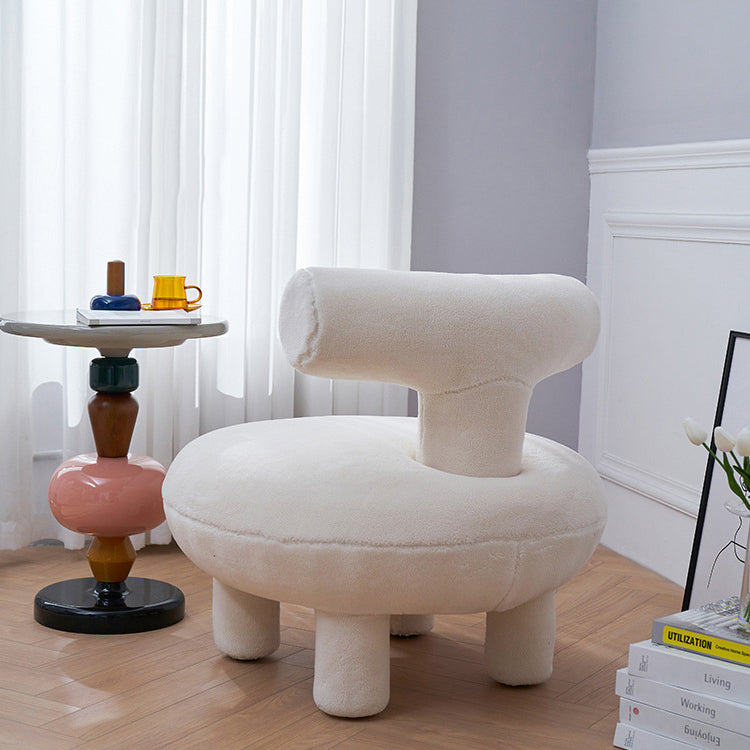 Contemporary Creative Lambswool Solid Wood Curved Round Kids Accent Chair With Backrest For Living Room