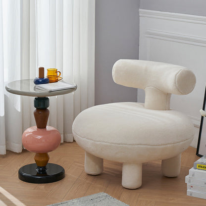 Contemporary Creative Lambswool Solid Wood Curved Round Kids Accent Chair With Backrest For Living Room