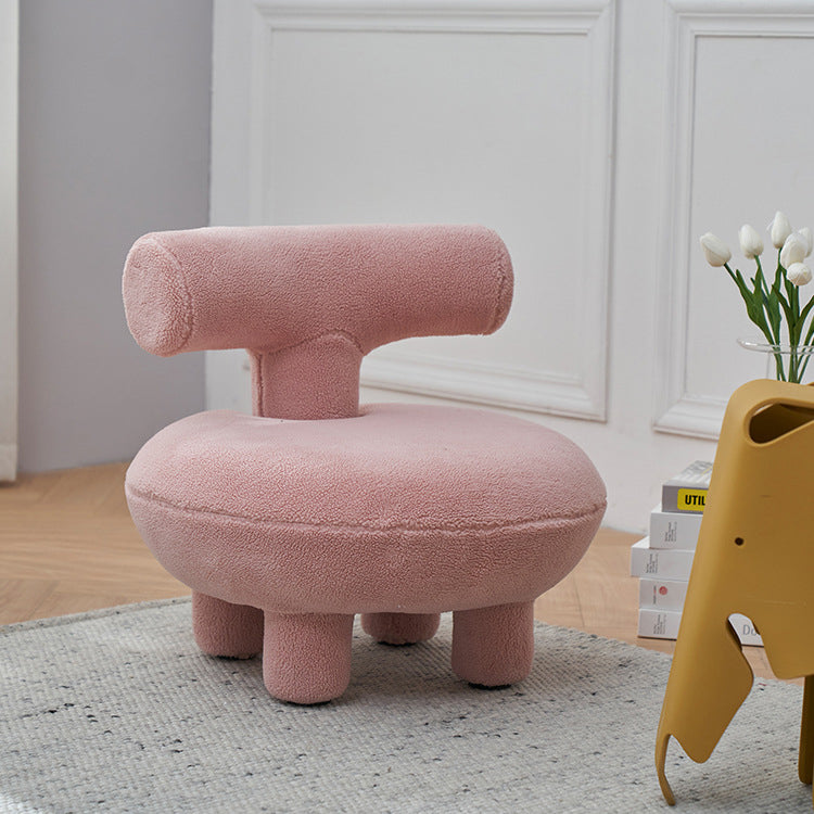 Contemporary Creative Lambswool Solid Wood Curved Round Kids Accent Chair With Backrest For Living Room