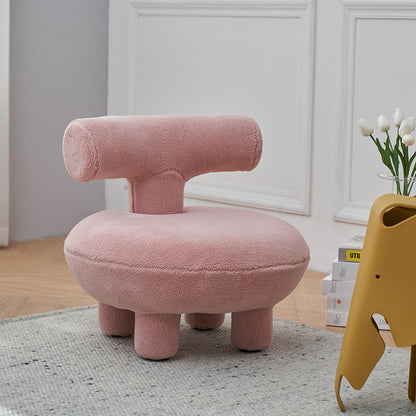 Contemporary Creative Lambswool Solid Wood Curved Round Kids Accent Chair With Backrest For Living Room