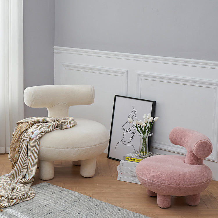 Contemporary Creative Lambswool Solid Wood Curved Round Kids Accent Chair With Backrest For Living Room