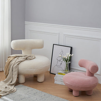 Contemporary Creative Lambswool Solid Wood Curved Round Kids Accent Chair With Backrest For Living Room