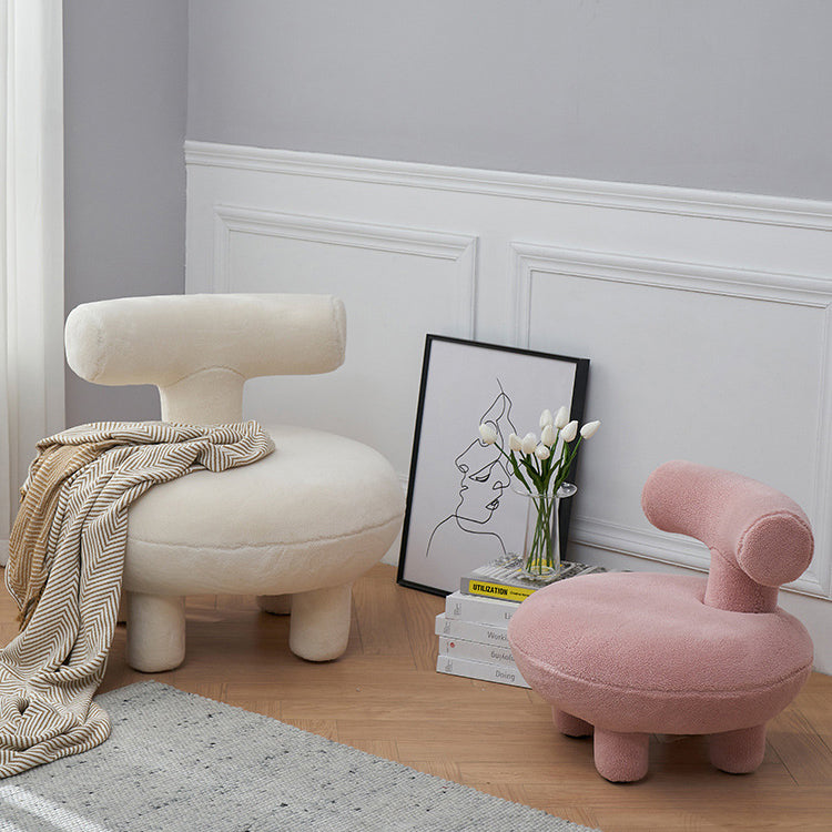 Contemporary Creative Lambswool Solid Wood Curved Round Kids Accent Chair With Backrest For Living Room