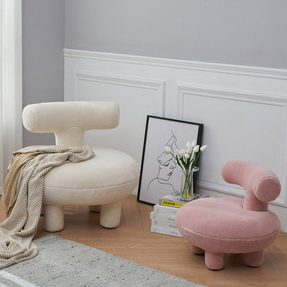 Contemporary Creative Lambswool Solid Wood Curved Round Kids Accent Chair With Backrest For Living Room