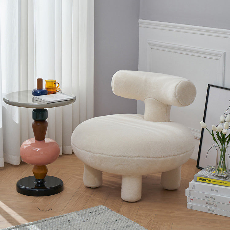 Contemporary Creative Lambswool Solid Wood Curved Round Kids Accent Chair With Backrest For Living Room