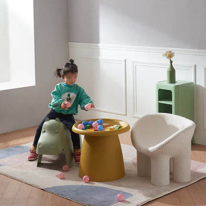 Contemporary Creative Lambswool Solid Wood Curved Round Kids Accent Chair With Backrest For Living Room