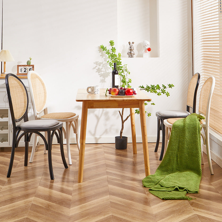 Contemporary Scandinavian Rattan Solid Wood Oval Square Dining Chair With Backrest For Dining Room