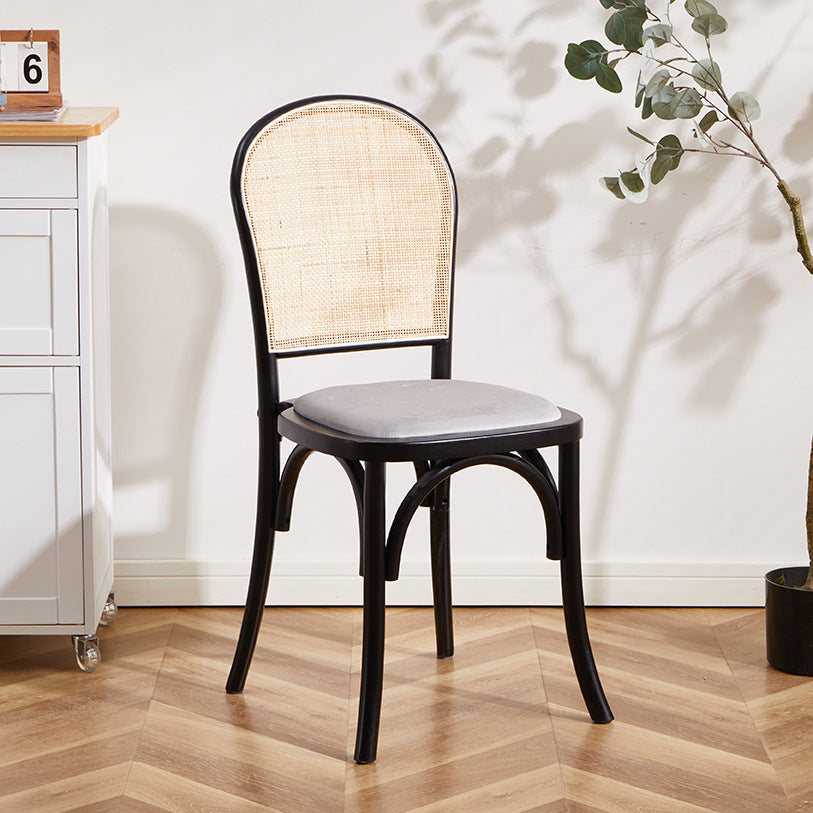 Contemporary Scandinavian Rattan Solid Wood Oval Square Dining Chair With Backrest For Dining Room
