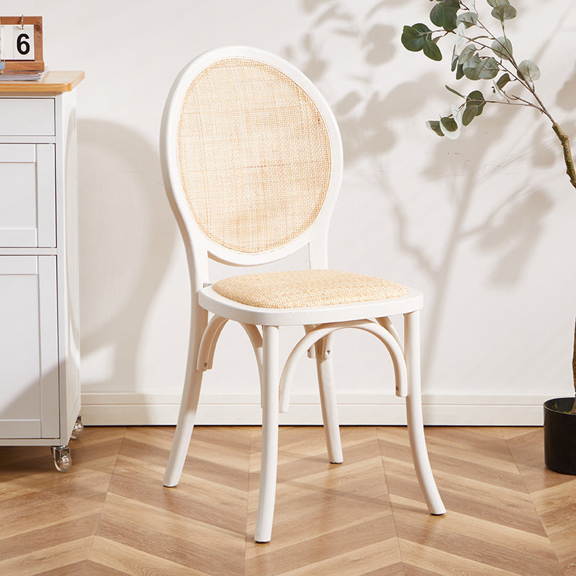 Contemporary Scandinavian Rattan Solid Wood Oval Square Dining Chair With Backrest For Dining Room