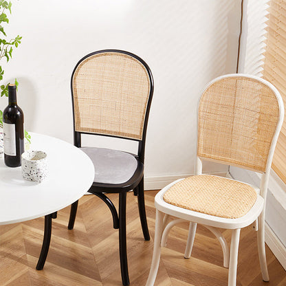 Contemporary Scandinavian Rattan Solid Wood Oval Square Dining Chair With Backrest For Dining Room