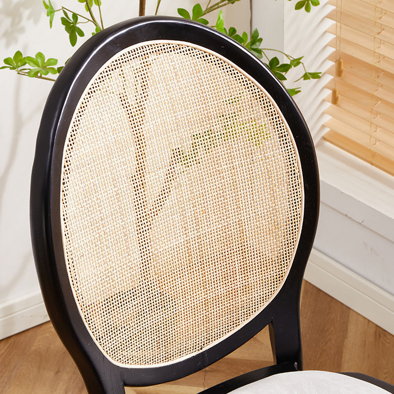 Contemporary Scandinavian Rattan Solid Wood Oval Square Dining Chair With Backrest For Dining Room