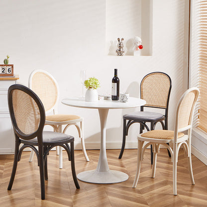 Contemporary Scandinavian Rattan Solid Wood Oval Square Dining Chair With Backrest For Dining Room