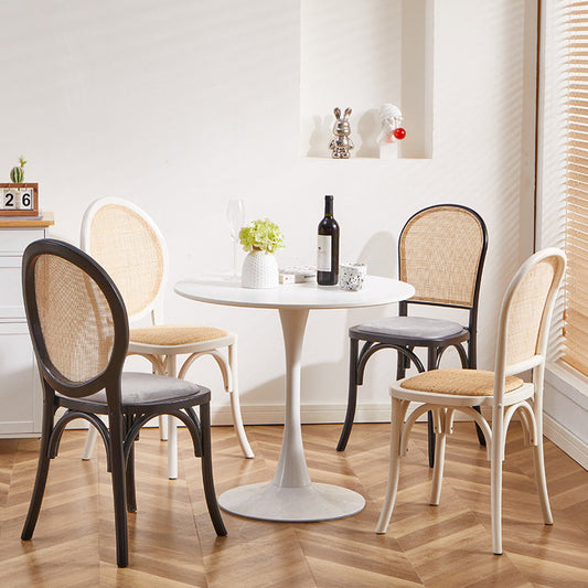 Contemporary Scandinavian Rattan Solid Wood Oval Square Dining Chair With Backrest For Dining Room