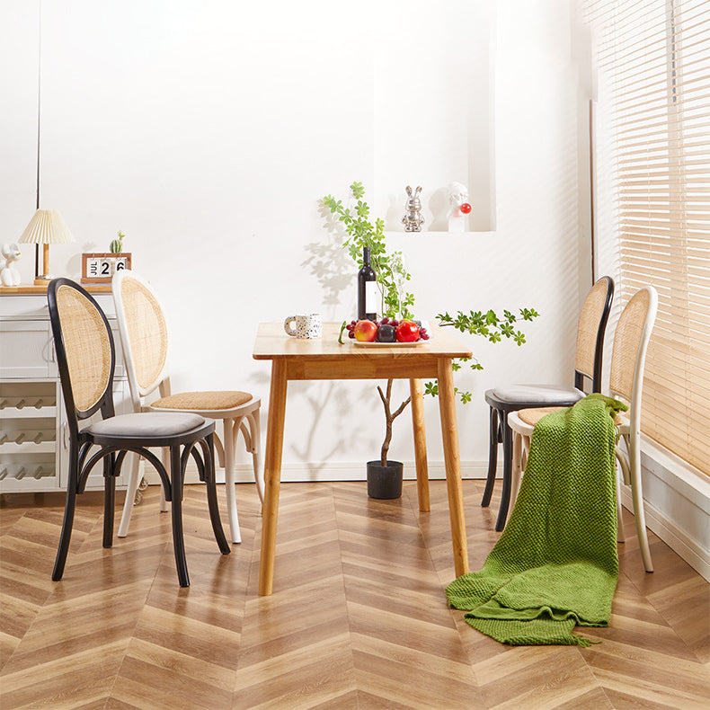 Contemporary Scandinavian Rattan Solid Wood Oval Square Dining Chair With Backrest For Dining Room