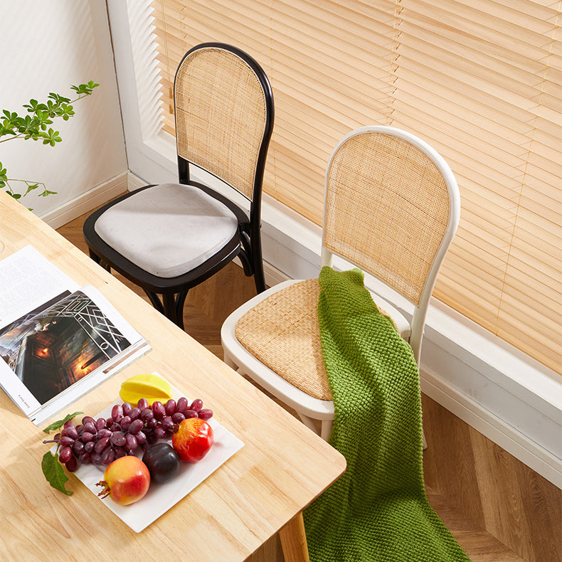 Contemporary Scandinavian Rattan Solid Wood Oval Square Dining Chair With Backrest For Dining Room