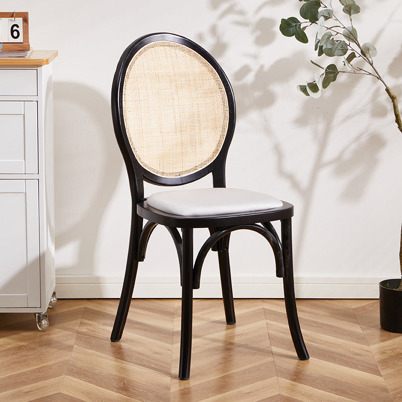 Contemporary Scandinavian Rattan Solid Wood Oval Square Dining Chair With Backrest For Dining Room