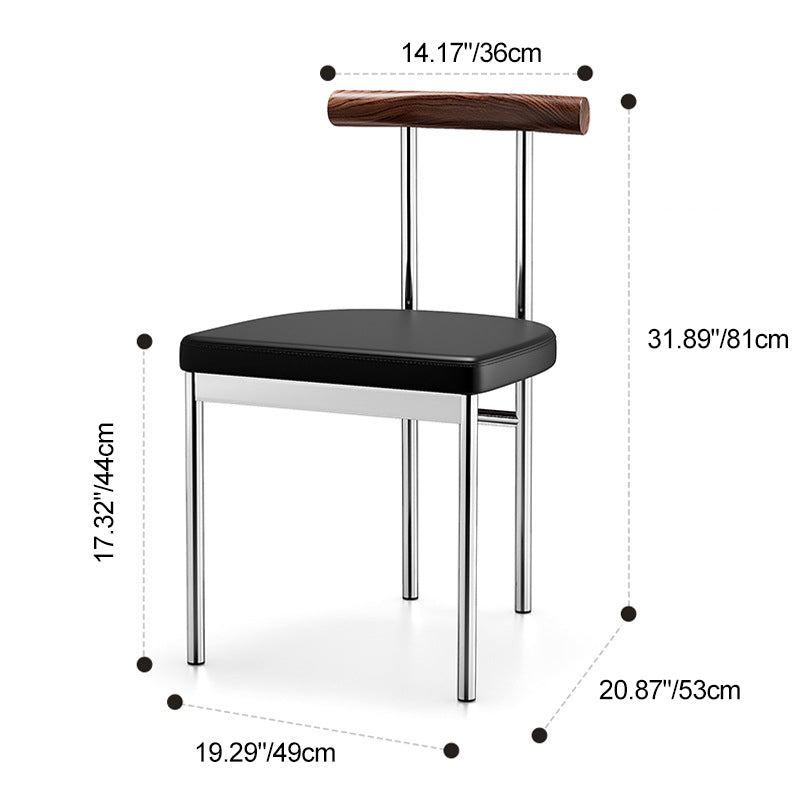 Contemporary Scandinavian PU Leather Metal Solid Wood Rounded Rectangular Dining Chair With Backrest For Dining Room
