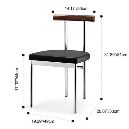 Contemporary Scandinavian PU Leather Metal Solid Wood Rounded Rectangular Dining Chair With Backrest For Dining Room