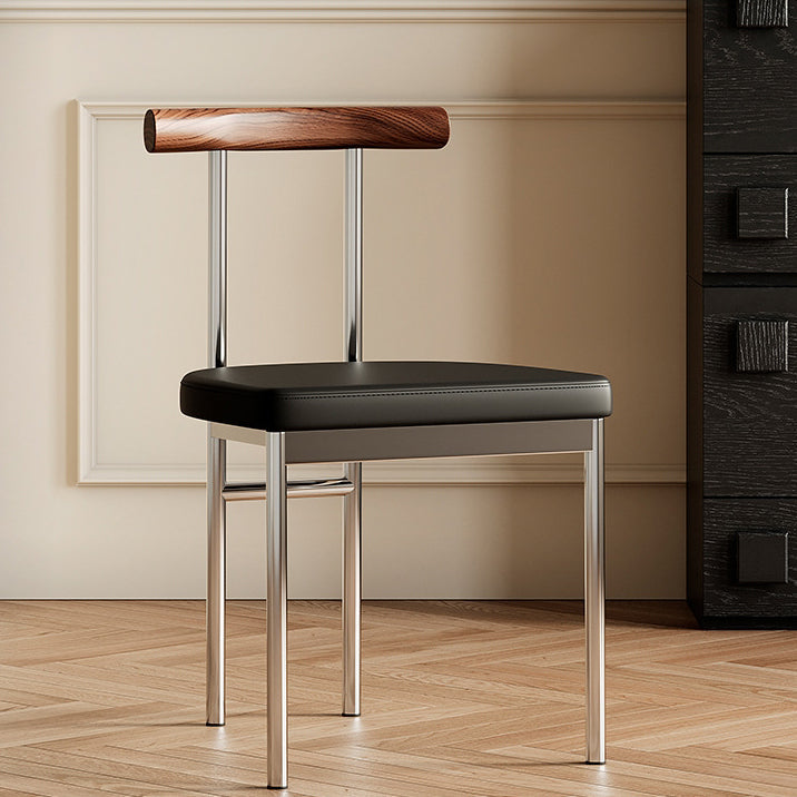 Contemporary Scandinavian PU Leather Metal Solid Wood Rounded Rectangular Dining Chair With Backrest For Dining Room