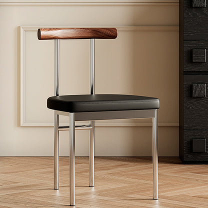 Contemporary Scandinavian PU Leather Metal Solid Wood Rounded Rectangular Dining Chair With Backrest For Dining Room