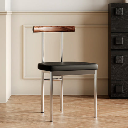 Contemporary Scandinavian PU Leather Metal Solid Wood Rounded Rectangular Dining Chair With Backrest For Dining Room