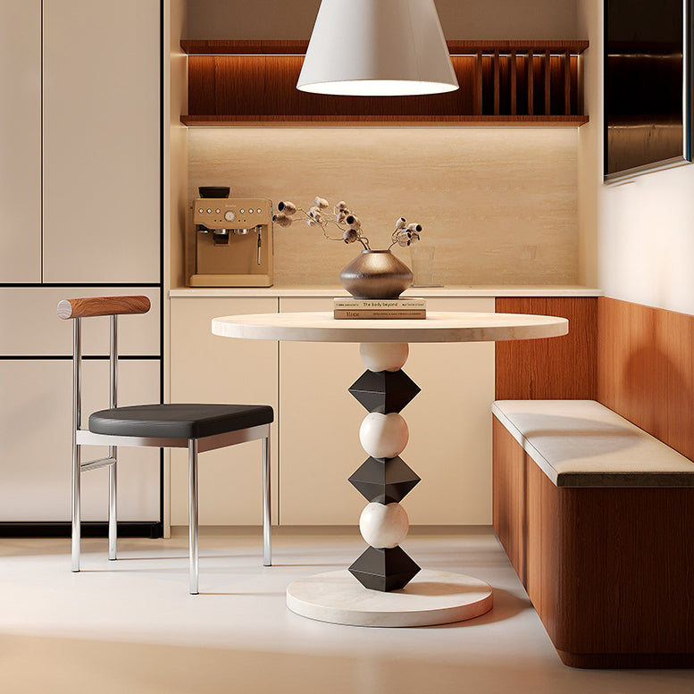 Contemporary Scandinavian PU Leather Metal Solid Wood Rounded Rectangular Dining Chair With Backrest For Dining Room